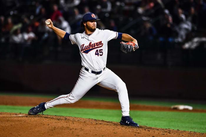 Joseph Gonzales on the mound vs Alabama for Auburn baseball.